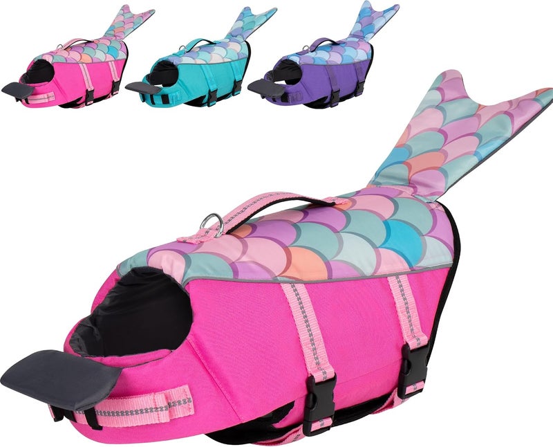 cyeollo Store Dog Life Jacket Mermaid Safety Dog Vest with Rescue Handle for Swimming Boating Dogs Life Jacket for Small Dogs - Image 1